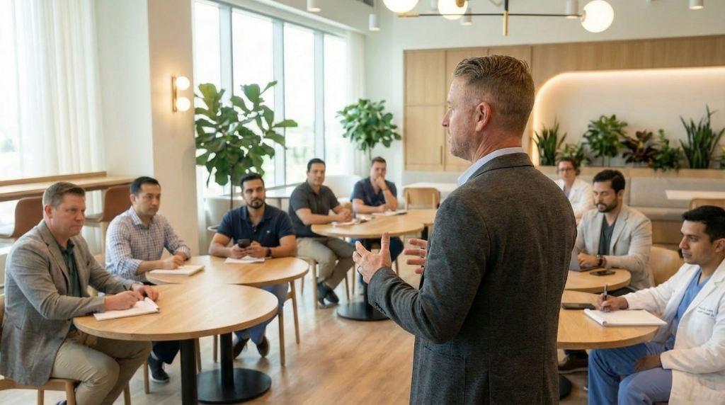 Jeff Igoe presenting at a healthcare marketing seminar